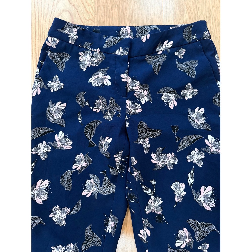 Cynthia Rowley Navy Pink Floral Print Cropped Ankle Pants Size 4 - Picture 2 of 6